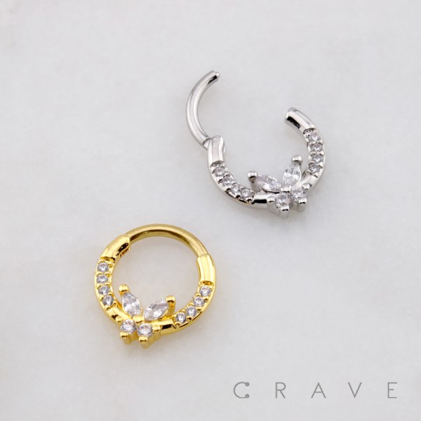 MULTI CZ BUTTERFLY SEPTUM HINGED SEGMENT HOOP RING 316L SURGICAL STEEL 